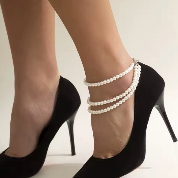 Multilayer Tassel Pearl Chain Anklets Women - Picture 2 of 4